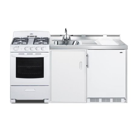 SUMMIT APPLIANCE Summit Appliance ACK72GASW 42 x 71.5 x 24 in. All-in-one Combination Kitchenette with Refrigerator Freezer with Sink; Storage Cabinet & Gas Range; White ACK72GASW